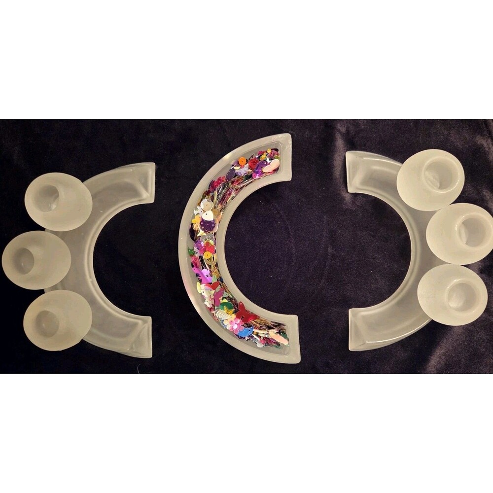 Tupperware Cresent Prism Candle Holder 9 Piece. Frosted Model 90-061128-000 x 3